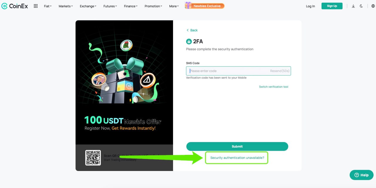 صفحه ورود کوینکس با گزینه Security Verification Unavailable